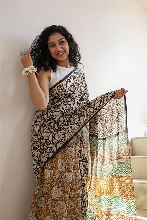 Spring Garden - Dabu Hand Block Print Mulmul Cotton Bagru Saree – Local ...