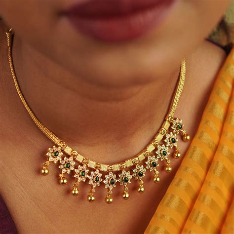 Sashi Green Spinel Silver Necklace 92.5 Handmade CZ Necklace Chennai