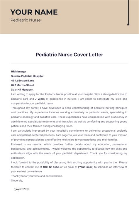 Free Pediatric Nurse Cover Letter Template to Edit Online