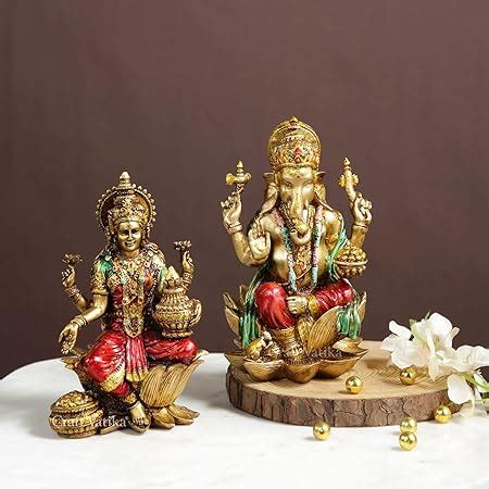 Buy Collectible India Cold Cast Bronze Laxmi Ganesha Idol, Standard ...