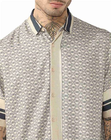 Stylised Printed Boxy Fit Short Sleeve Viscose Shirt
