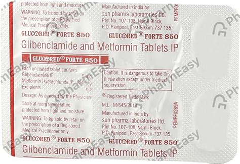 Glucored Forte 850mg Strip Of 10 Tablets: Uses, Side Effects, Price ...