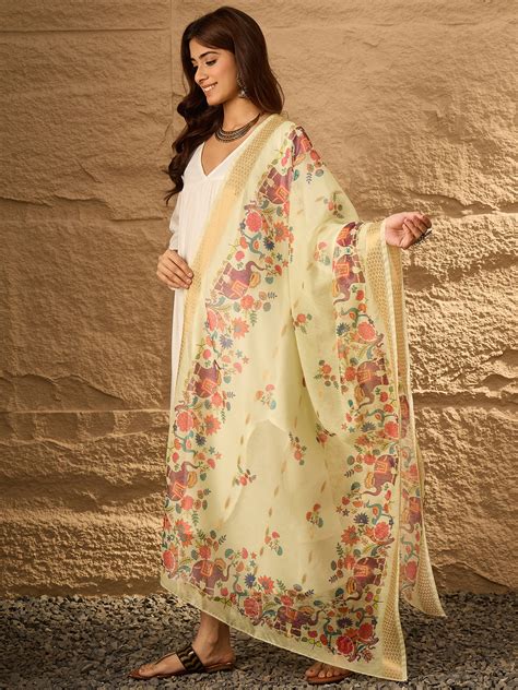 White V Neck Flared Mint Green Dupatta Kurta Set