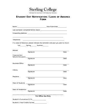 Student Exit Notification / Leave of Absence Doc Template | pdfFiller