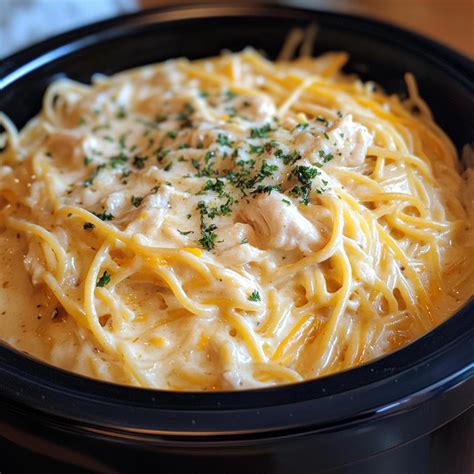 Creamy Crockpot Chicken Spaghetti - Naneg Recipes.