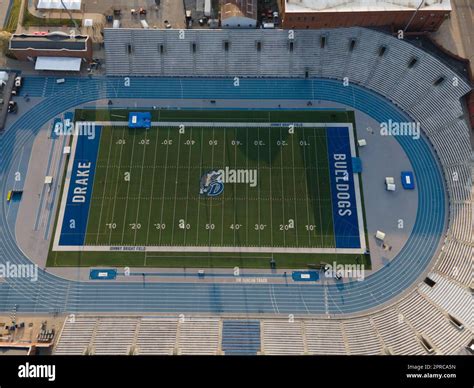 Aerial photograph of Drake University on a beautiful spring evening ...