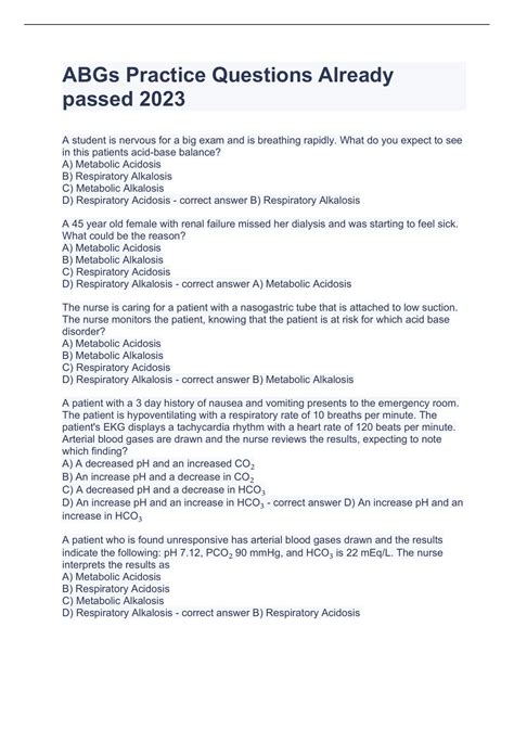 ABGs Practice Questions Already passed 2023 - ABG - Stuvia US