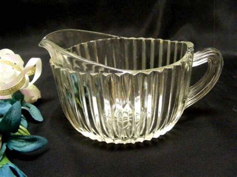 2117 Antique Hocking Queen Mary Clear Glass Oval Creamer - Creamers