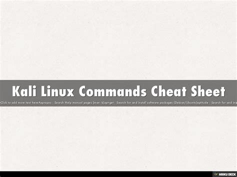 Image result for Kali Linux Cheat Sheet