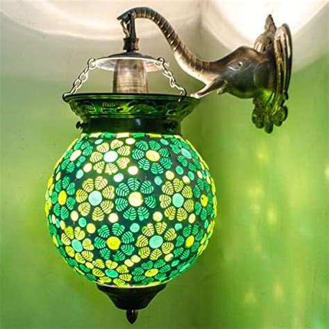 DEVBEADS Green Floral Design Mosaic Glass Globe Decorative Elephant ...