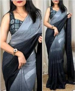 Buy BHIKS RR Solid/Plain, Dyed Bollywood Georgette, Art Silk Grey ...