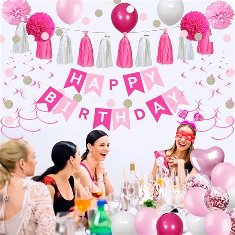 Buy Sweet 19th Birthday Decorations for Women, Pink and White 19 Happy ...
