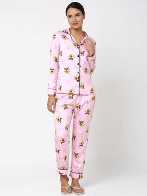 Buy Smarty Pants Women Silk Satin Baby Pink Quirky Print Night Suit ...
