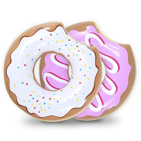 Donut Float, 2 Pack Inflatable Donut of 33 Inches for Party (Strawberry ...