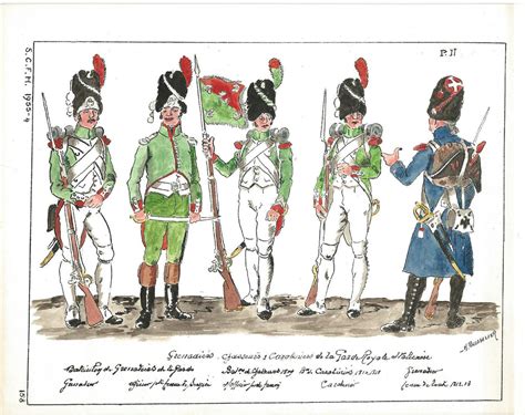 5 Hand Colored Boisselier Plates, Napoleonic Kingdom of Italy Guard ...