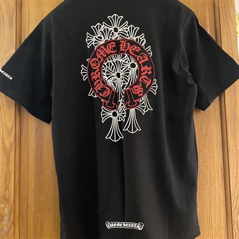 Chrome Hearts Men's Black and Red T-shirt | Depop