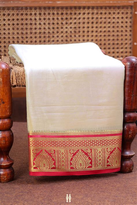 Mysore Silk Saree In Off White With Contrast Border