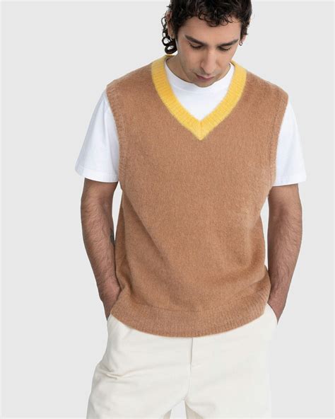 Highsnobiety – Light Alpaca Sweater Vest Brown/Yellow | Highsnobiety Shop