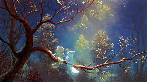 Download wallpaper 1366x768 animals, tree, branch, magic, art, fantasy ...