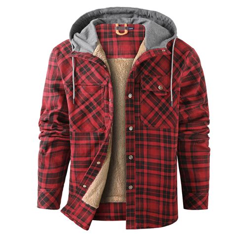Hvyesh Plaid Coat for Men's Sherpa-Lined Flannel Hoodie Jacket - Warm ...
