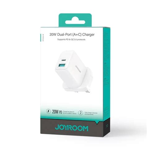 JOYROOM 20W DUAL-PORT(A+C) CHARGER AND CABLE - JR-TCF21UK C TO LIGHTNING WHITE 
