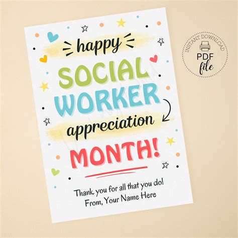 Printable Happy Social Worker Appreciation Month Gift Tag, March Social ...