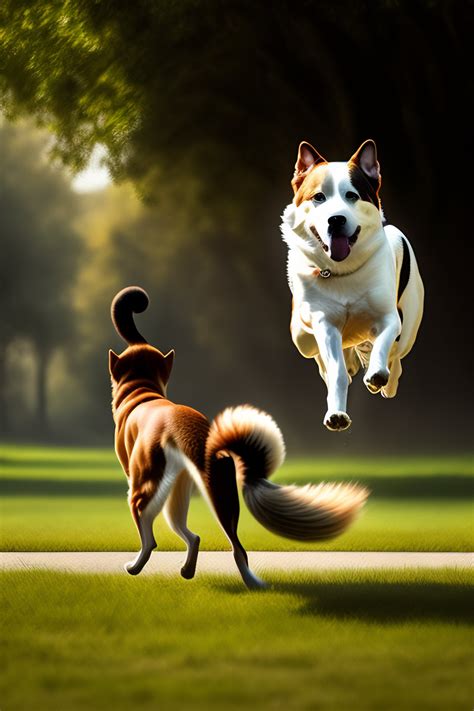 Lexica - Dog chases tail; cat watches with disdain.