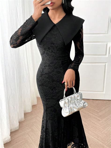 Modelyn Women's Solid Color Long Sleeve Lace Patchwork Casual Long ...