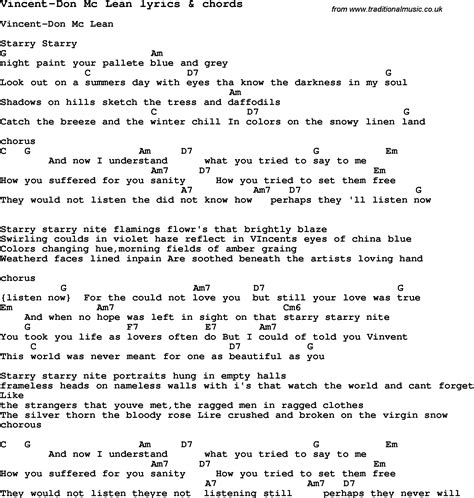 Love Song Lyrics for:Vincent-Don Mc Lean with chords.