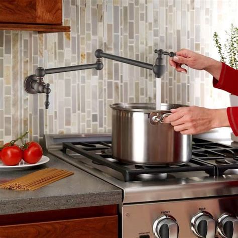 Tomfaucet Double Handle Wall Mount Pot Filler in Oil Rubbed Bronze ...