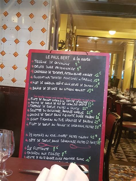 Menu at Bistrot Paul Bert restaurant, Paris