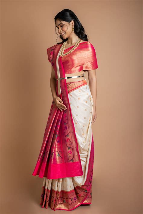 White Paithani Border Saree | Drape Divaa