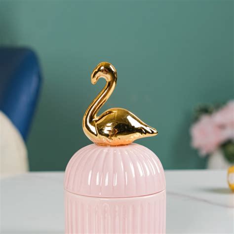 Swan Ceramic Canister Pink Online - Premium Jewellery Box | Nestasia