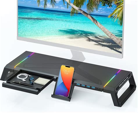 Buy Monitor Stand for Desk RGB Gaming Lights with 4 USB 3.0, TopMate ...