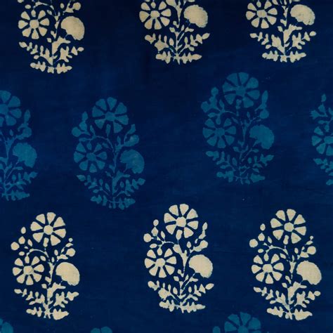 Pure Cotton Indigo With Cream And Light Blue Mughal Motif Hand Block P ...