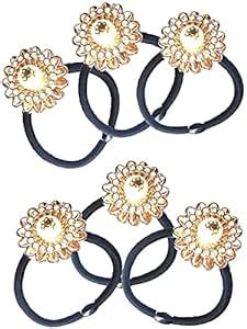 PP Golden Shiney Rehinstone Pearls Flowers Elastic Rubber Band Ties ...