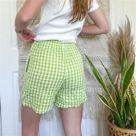 Women's Green and White Shorts | Depop