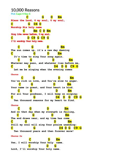 Ten Thousand Reasons | O my soul, Guitar songs, Bless the lord