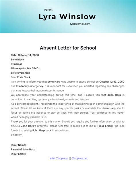 Free Absent Letter for School Template to Edit Online
