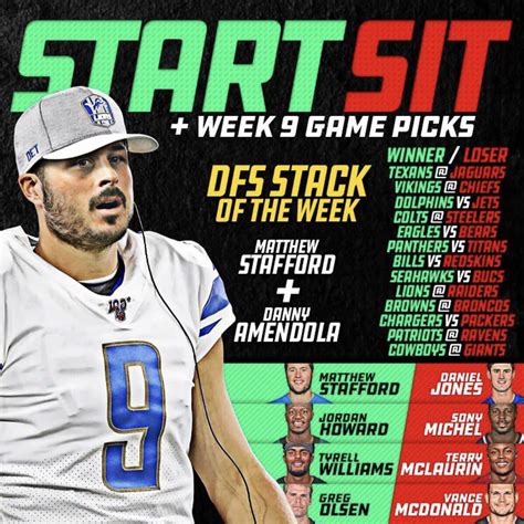 Start Sit + Week 9 Game Picks – Fantasy Guides
