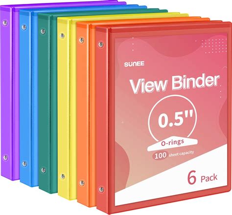 SUNEE 1/2 Inch Binders 3 Ring 6 Pack, 3 Ring Binders Half Inch Clear ...