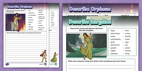 Describe Orpheus and Eurydice Worksheet Pack