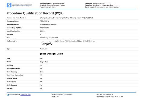 Procedure Qualification Record (PQR) template: Digital format or PDF