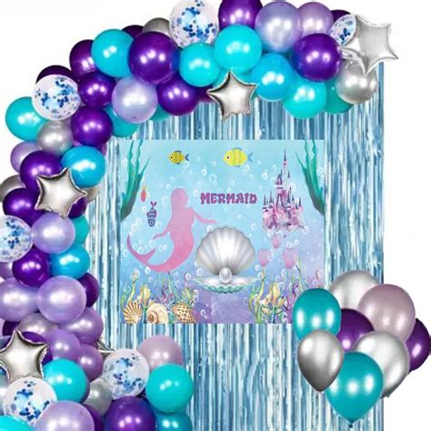 Theme My Party Mermaid Party Decorations with Backdrop Banner and ...