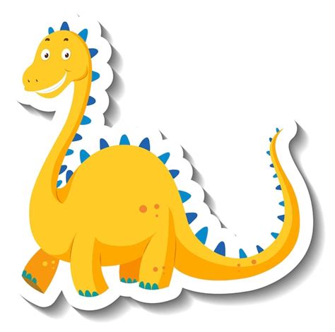 Śliczna żółta naklejka z postacią z kreskówki dinozaura | Darmowy wektor