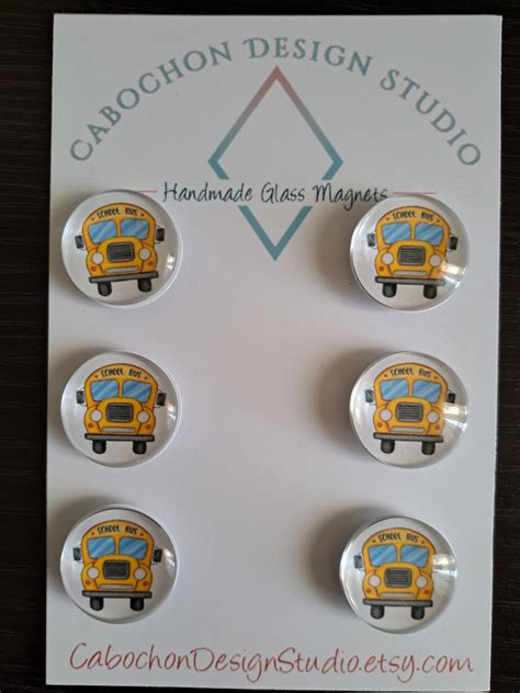 School Bus Magnets, Keychain, Bookmark, Necklace, Button Pin, Glass ...