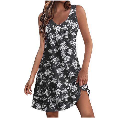 DeHolifer Womens Dresses Summer Floral Beach V-Neck Dresses Short ...