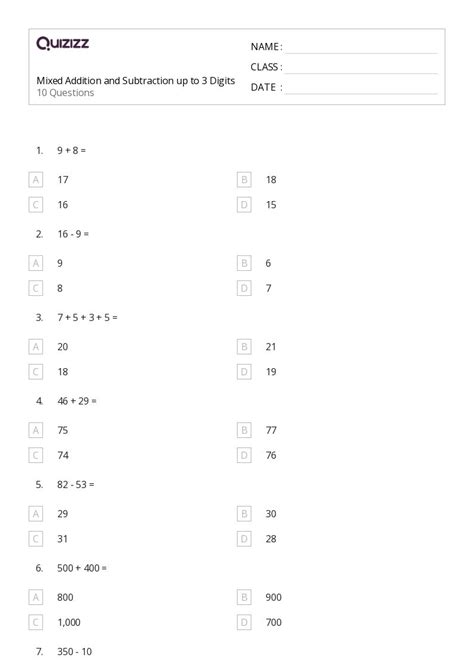 50+ Mixed Addition and Subtraction worksheets for 5th Class on Quizizz ...