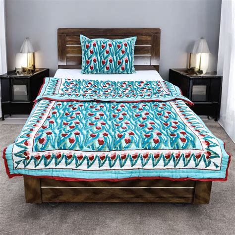Green and Red Hand Block Printed Cotton Quilts – My Store