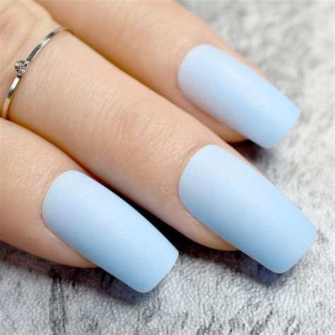 Buy Pure Light Blue Matte Fake Nails Medium Flat 24pcs Frosted Acrylic ...